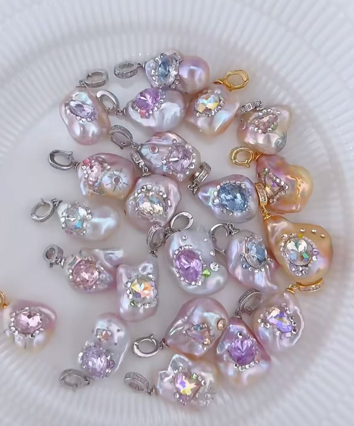 Colorful Baroque Pearl Crystal Pendant Necklace – Handmade Freshwater Pearl Jewelry