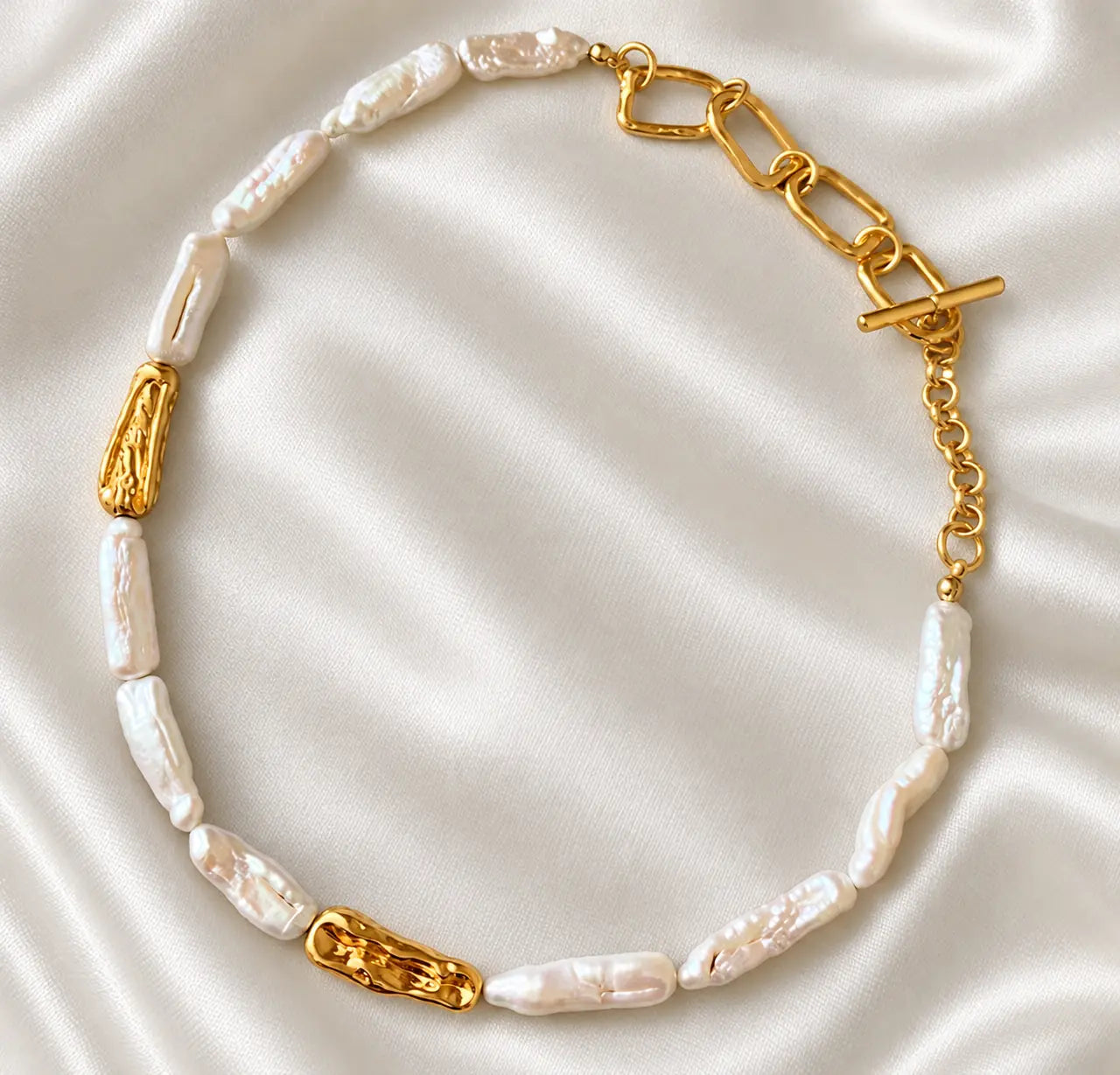 Ivory Baroque Pearl Necklace with Gold-Tone Toggle Clasp