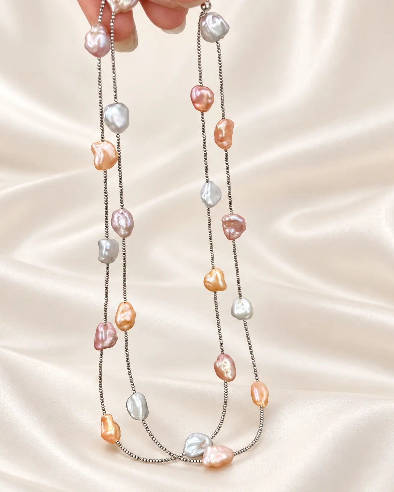 Pastel Baroque Pearl Multi-Strand Necklace