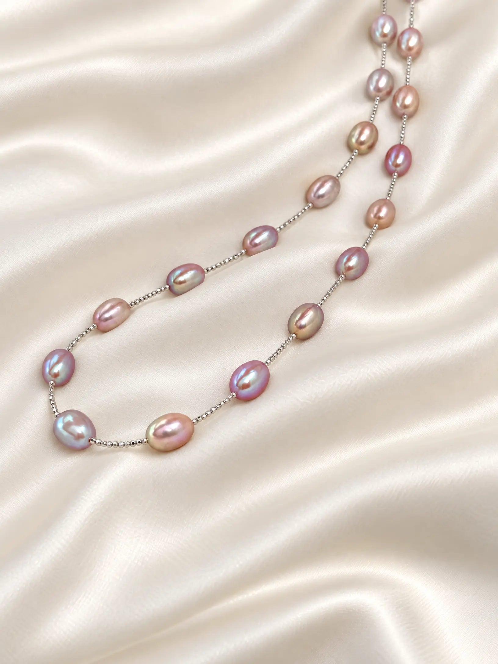 Pastel Baroque Pearl Beaded Chain Necklace