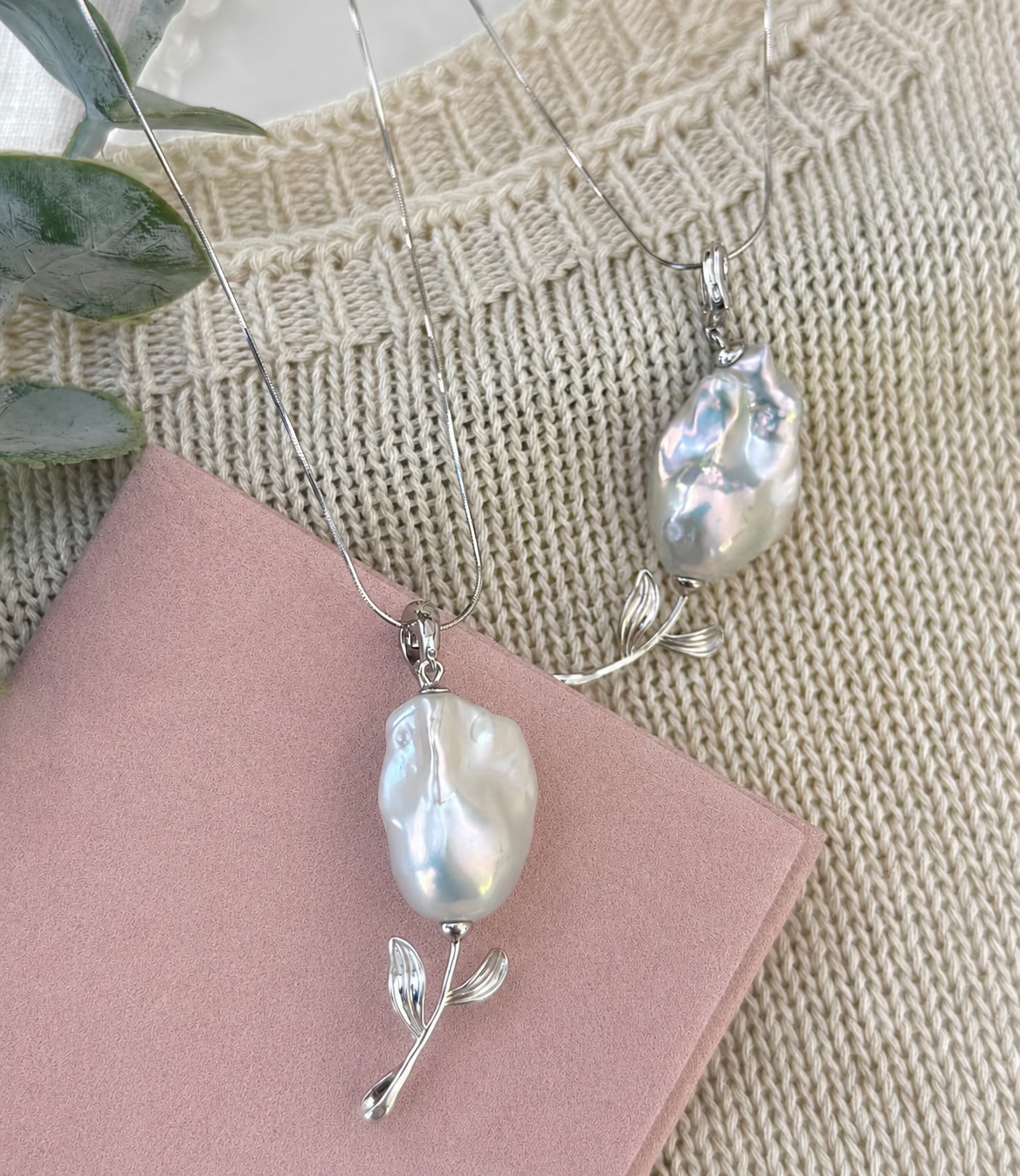 White Baroque Pearl Floral Pendant Necklace – Handmade Freshwater Pearl Jewelry