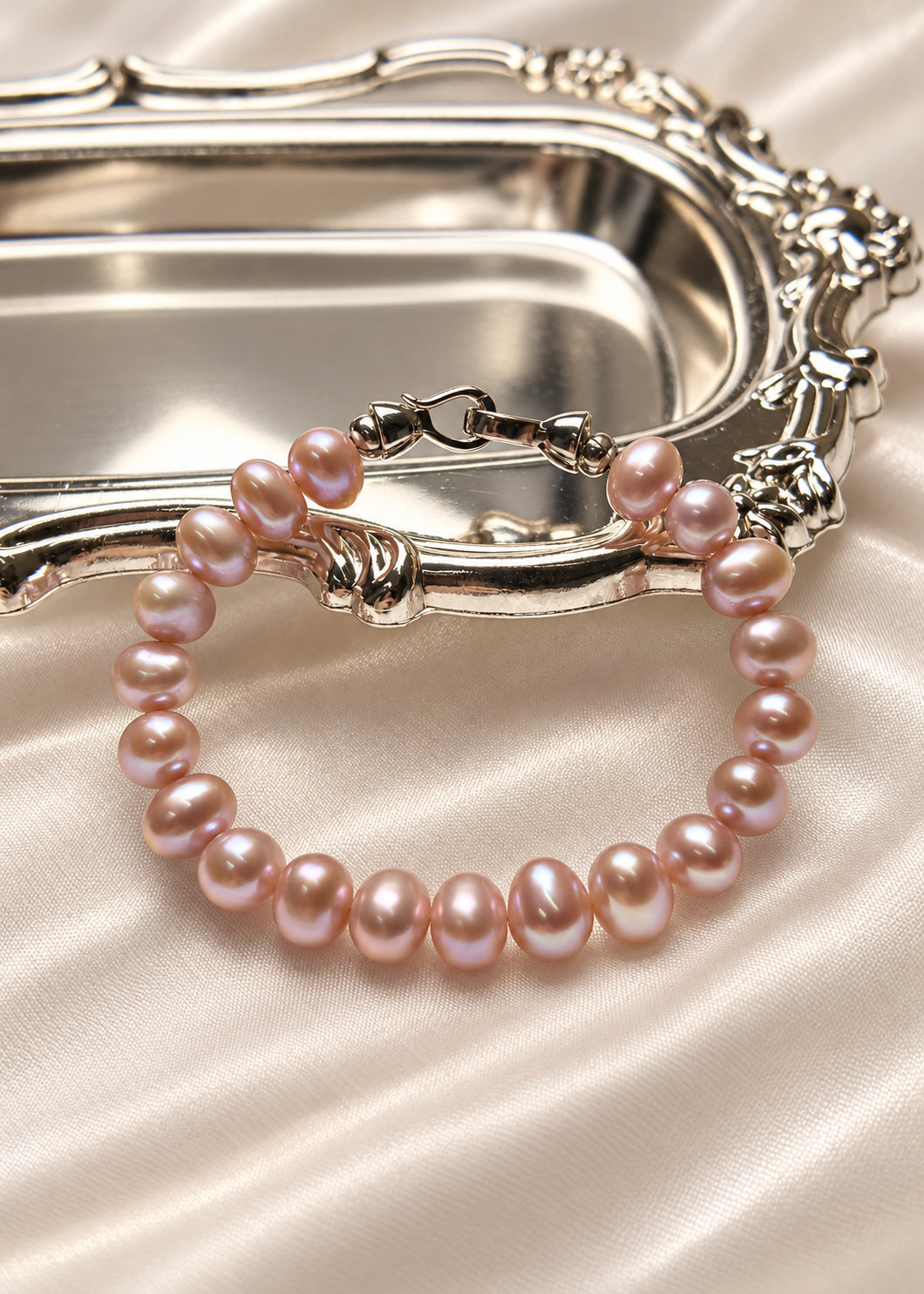 7-7.5mm Pink Freshwater Cultured Baroque Pearl Bracelet - AAAA Quality