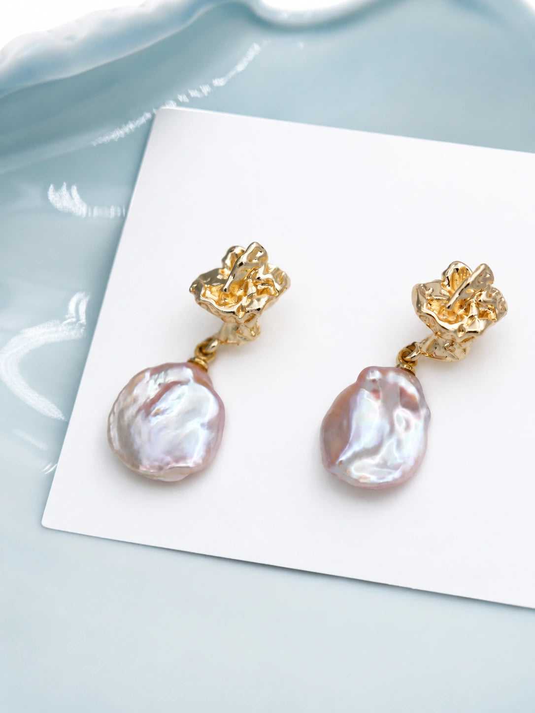 12-13mm Pink Freshwater Cultured Baroque Pearl Stud Earring