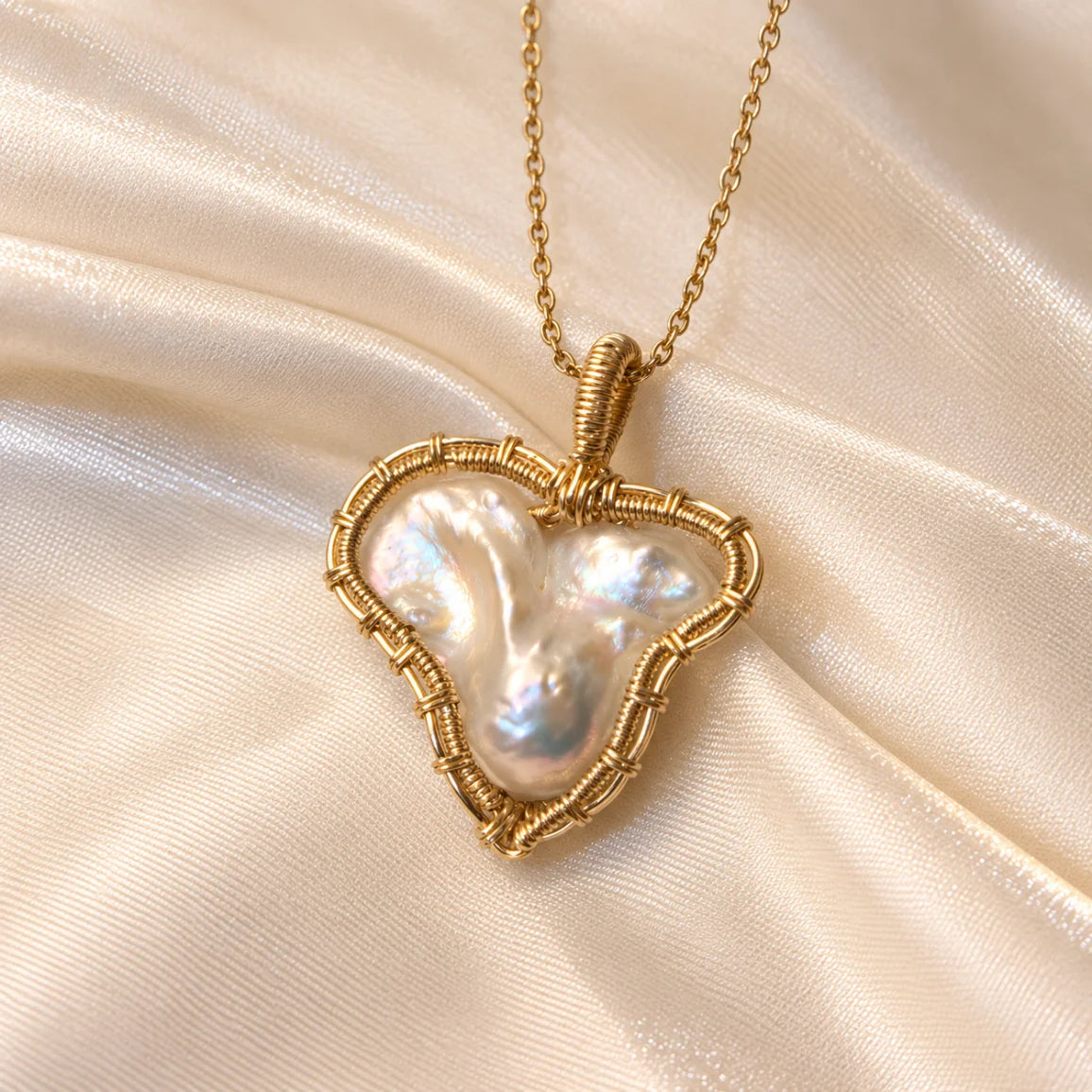 White Baroque Wire-Wapped Pendant Necklace