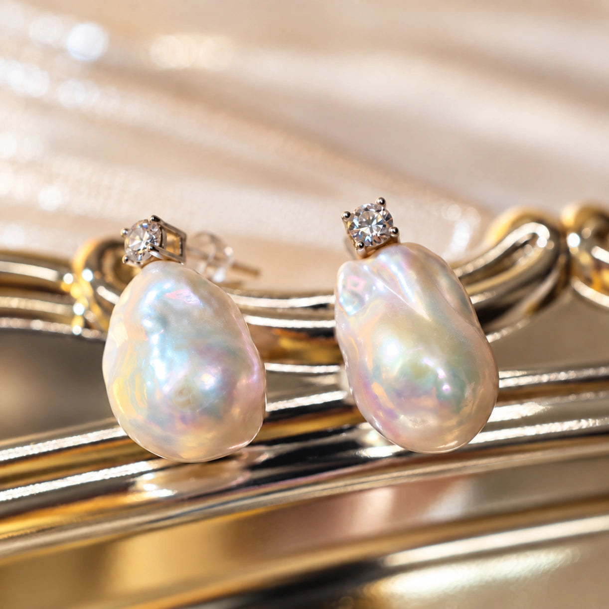 White Freshwater Cultured Baroque Pearl Stud Earring