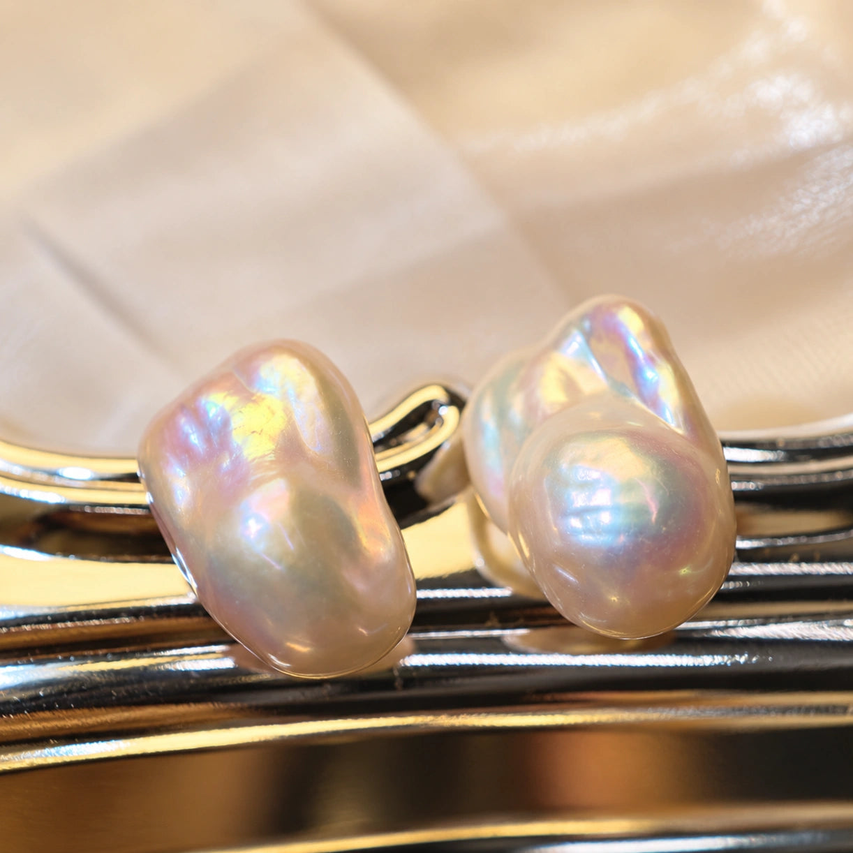 White Freshwater Cultured Baroque Pearl Stud Earring