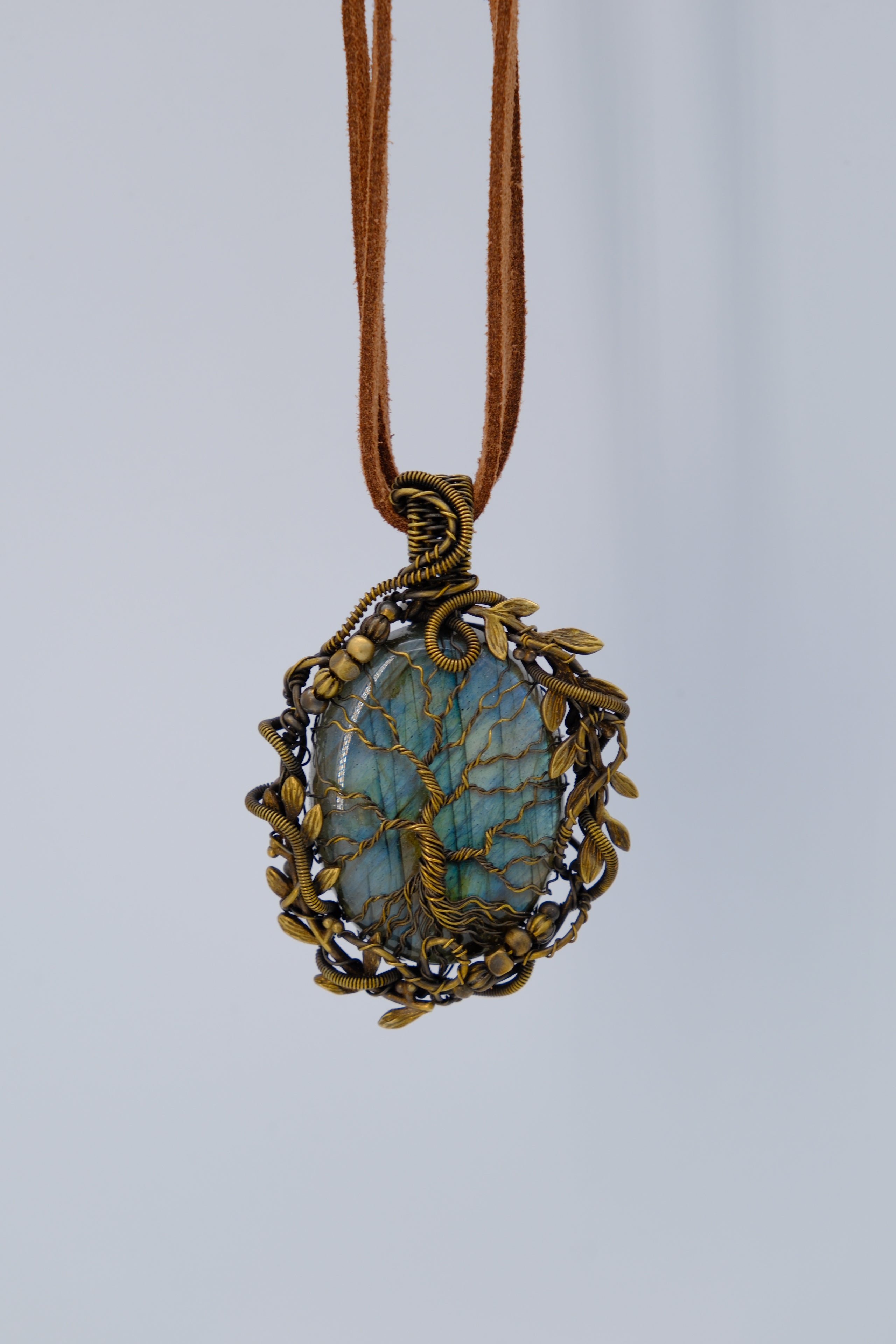 Tree of Life Blue Lagoon Handcrafted Pendant Necklace with Labradorite