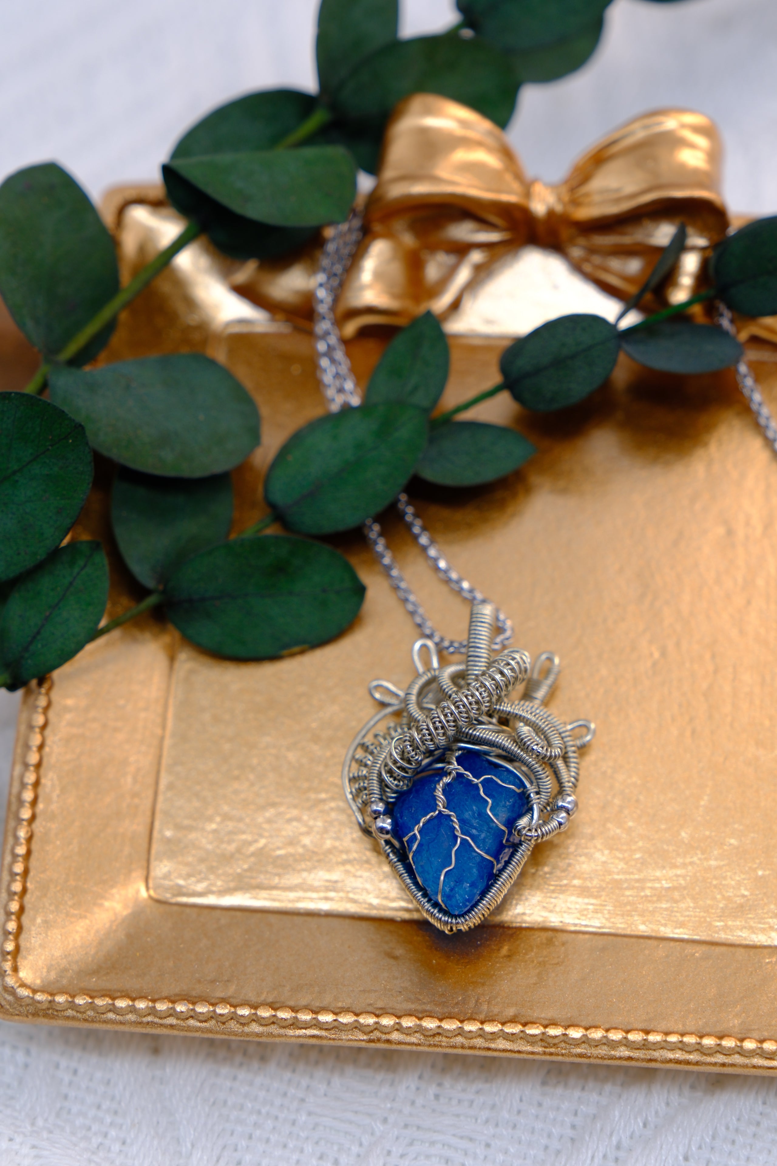 Heart of the Ocean Aquamarine Crystal Handmade Pendant Necklace