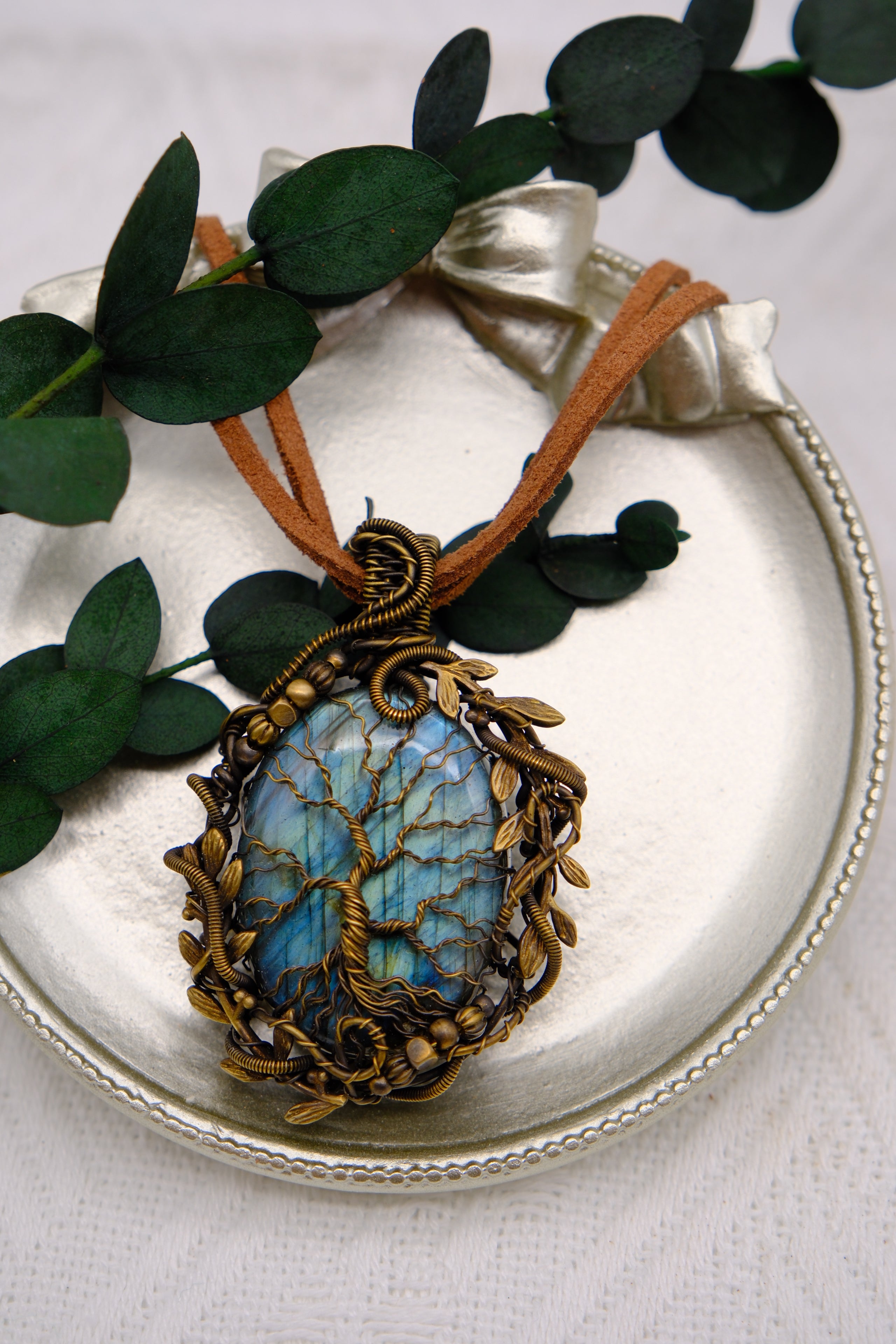 Tree of Life Blue Lagoon Handcrafted Pendant Necklace with Labradorite