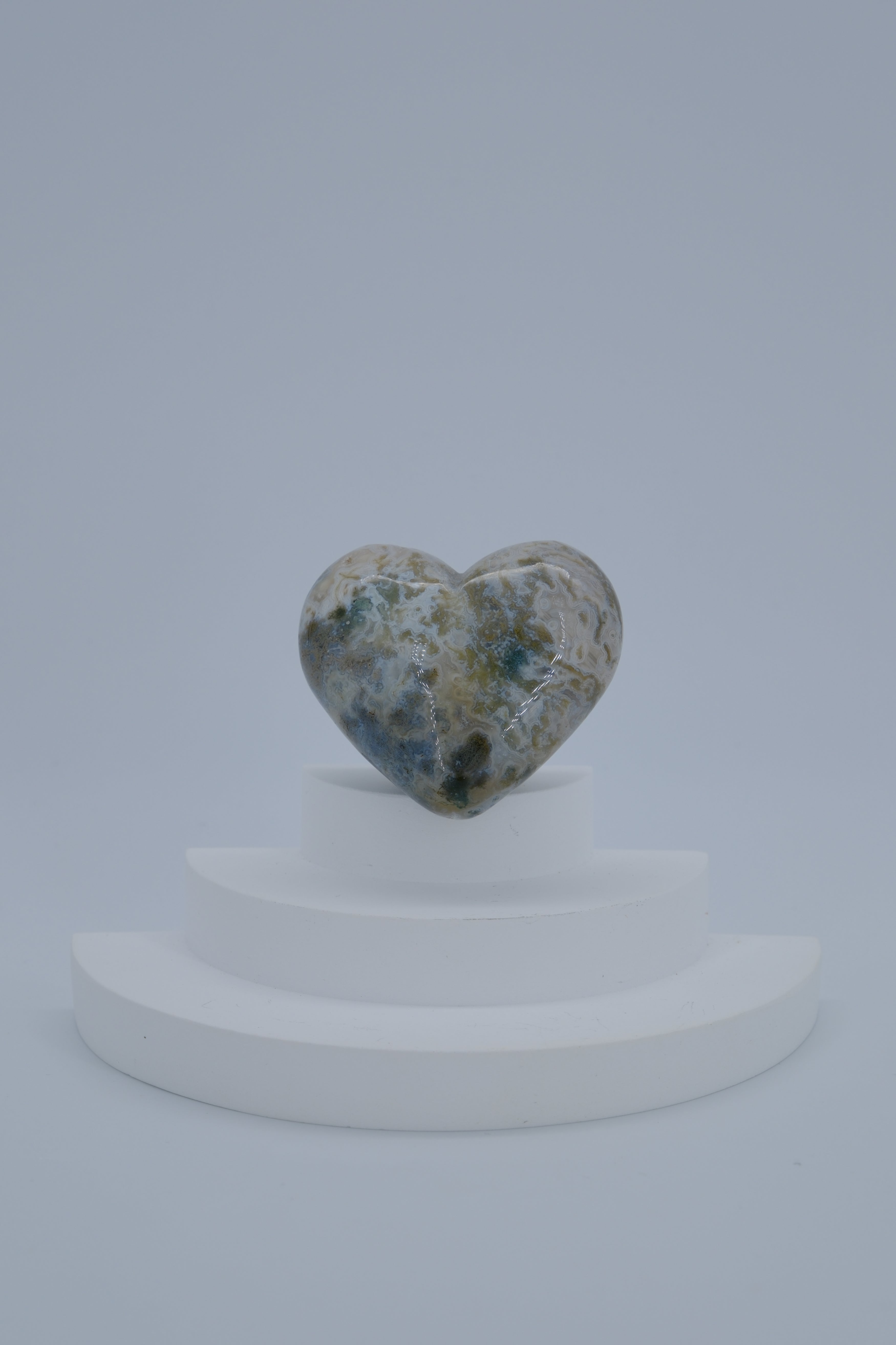 Moss Agate Heart: Natural Green and Blue Swirls of Earthly Serenity