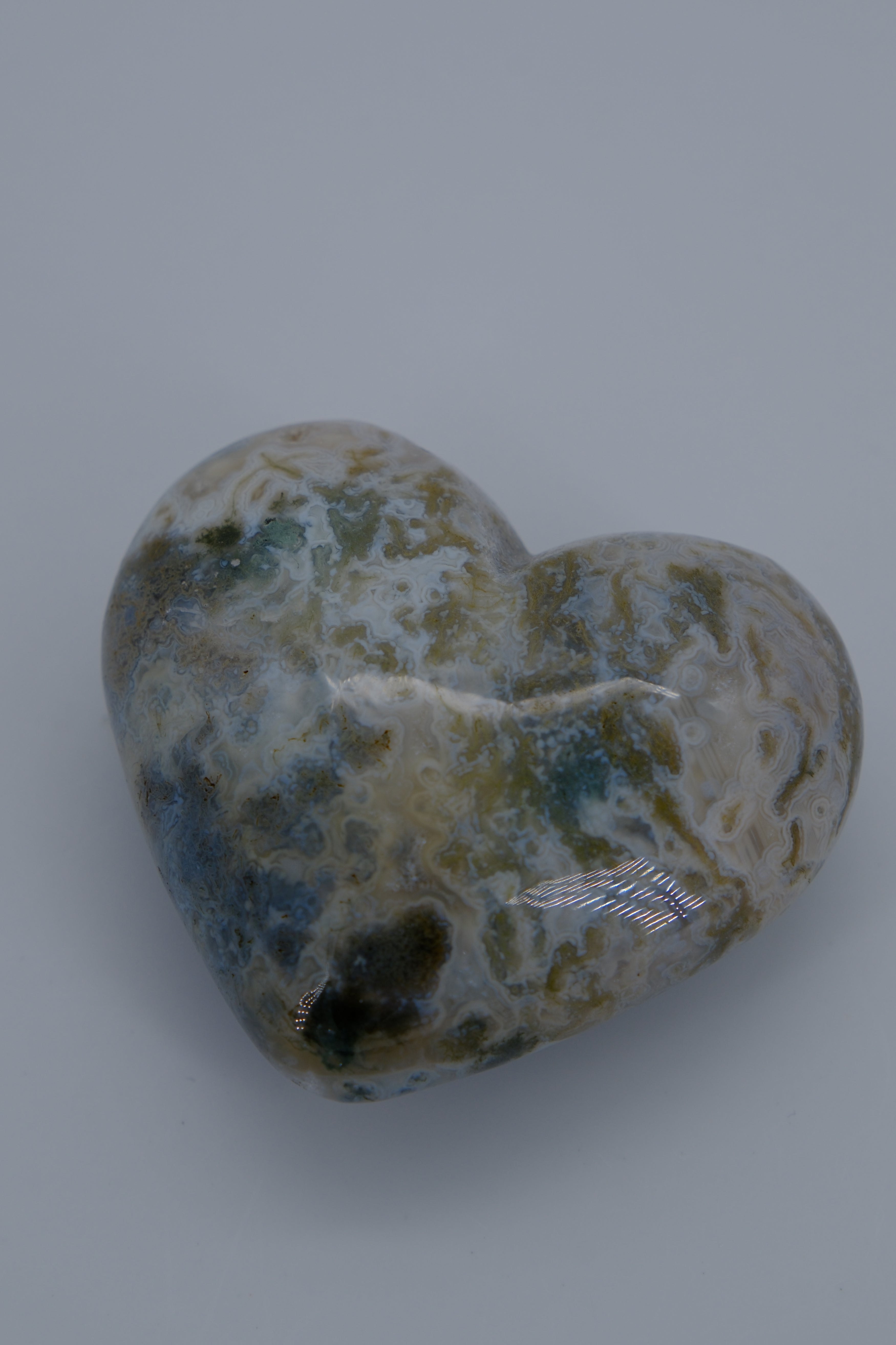 Moss Agate Heart: Natural Green and Blue Swirls of Earthly Serenity