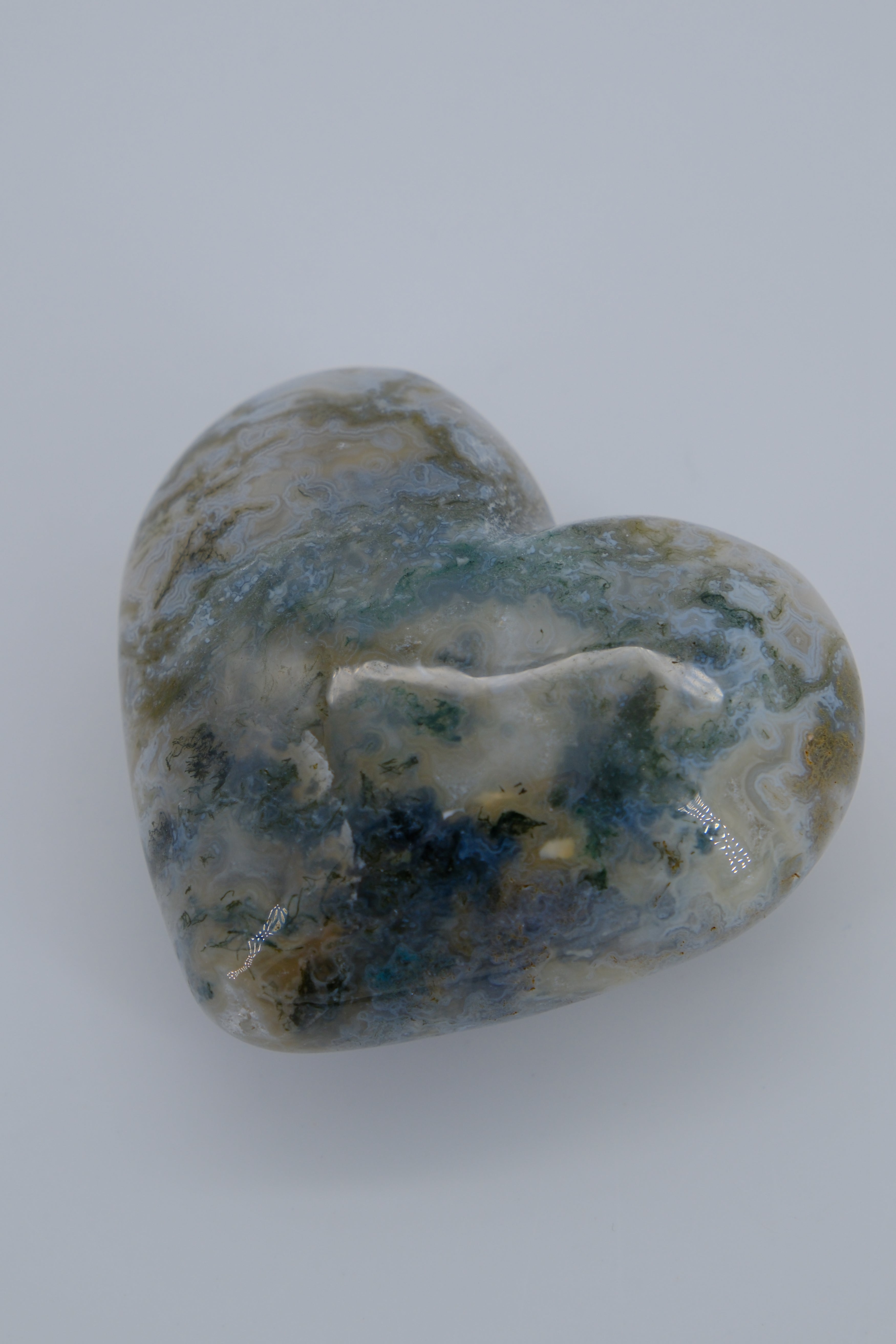 Moss Agate Heart: Natural Green and Blue Swirls of Earthly Serenity