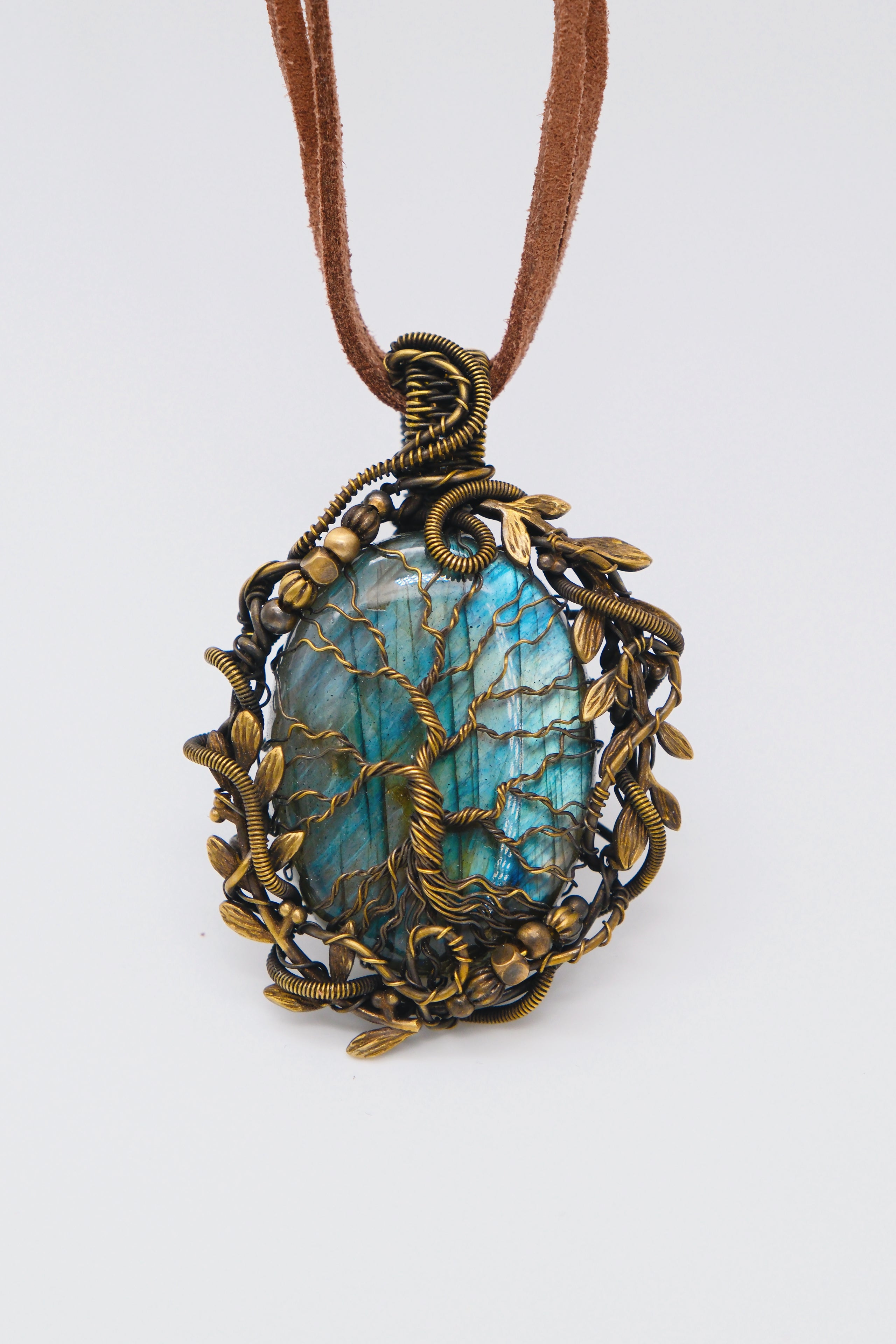 Tree of Life Blue Lagoon Handcrafted Pendant Necklace with Labradorite